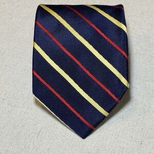 Lands' End Blue Red Yellow Woven Repp Regimental Silk Long 64" Tie USA Hand Sewn